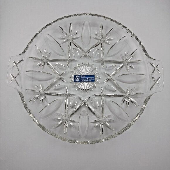 Vintage Anchor Hocking Cross & Olive Glass Platter w/ Handles | Wedding Decor - Picture 1 of 5